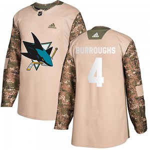 Youth Adidas San Jose Sharks Kyle Burroughs Camo Veterans Day Practice Jersey - Authentic