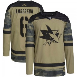 Men's Adidas San Jose Sharks Ty Emberson Camo Military Appreciation Practice Jersey - Authentic