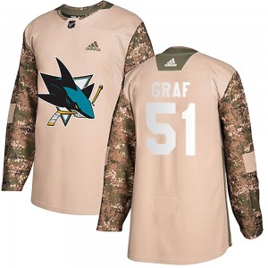 Youth Adidas San Jose Sharks Collin Graf Camo Veterans Day Practice Jersey - Authentic